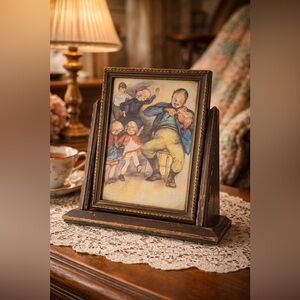 Antique Desk Photo Frame Fiddler Family Folk Art Cozy Nostalgic Vintage Decor